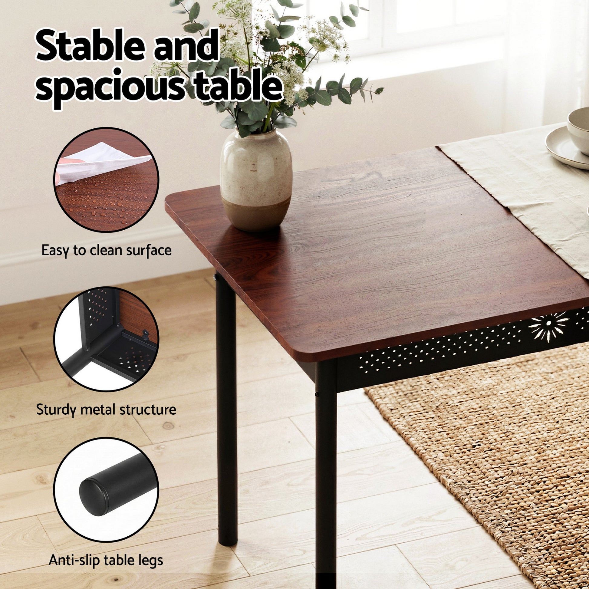 5PC Compact Dining Table and Chairs Set - Walnut - Homecoze