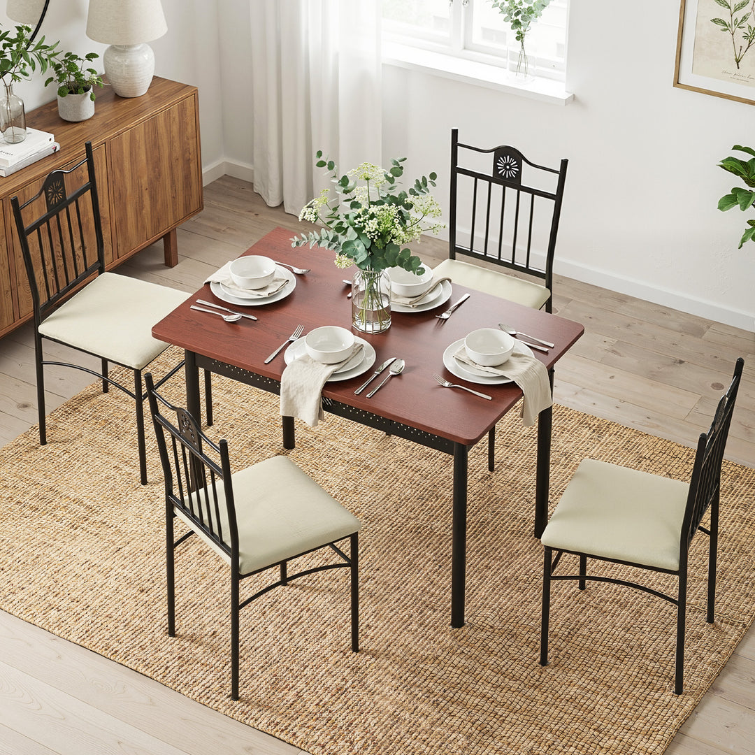 5PC Compact Dining Table and Chairs Set - Walnut