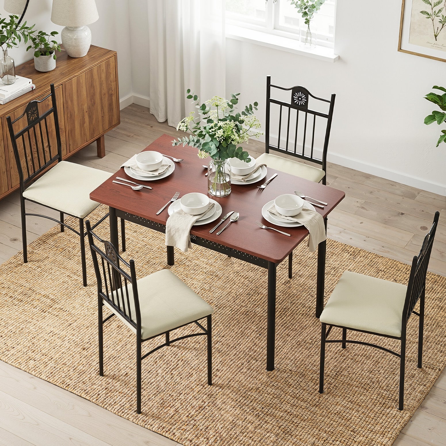 5PC Compact Dining Table and Chairs Set - Walnut - Homecoze