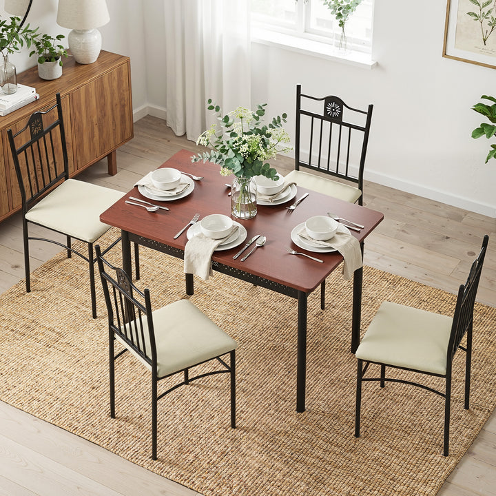 5PC Compact Dining Table and Chairs Set - Walnut
