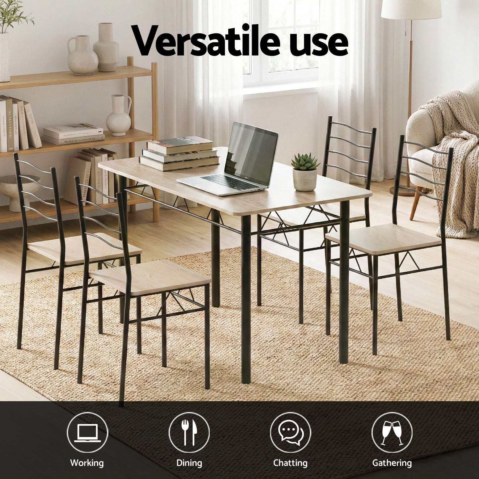 5PC Compact Dining Table and Chairs Set - Oak - Homecoze