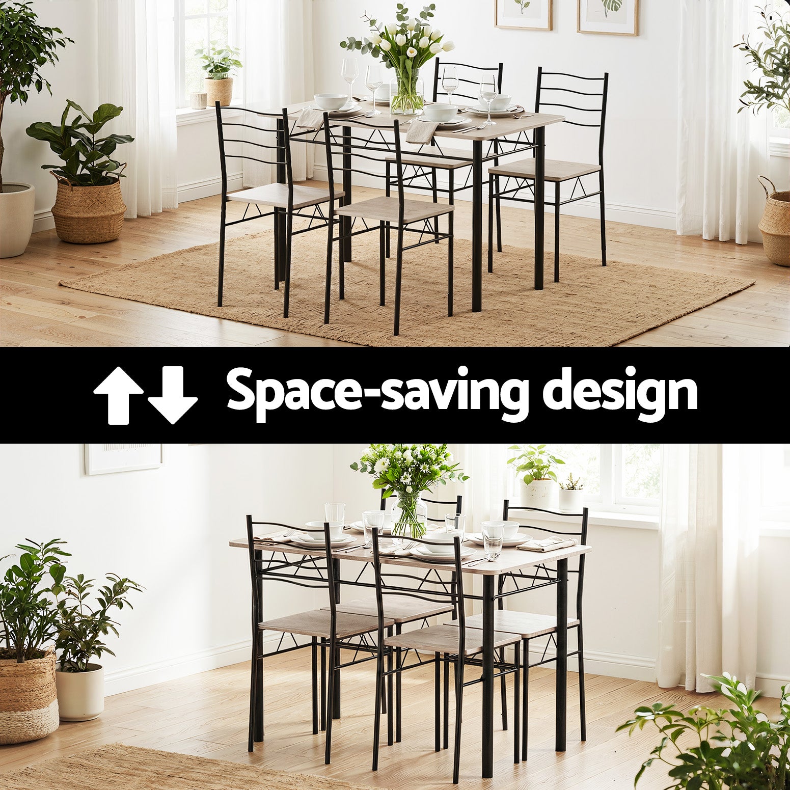 5PC Compact Dining Table and Chairs Set - Oak - Homecoze