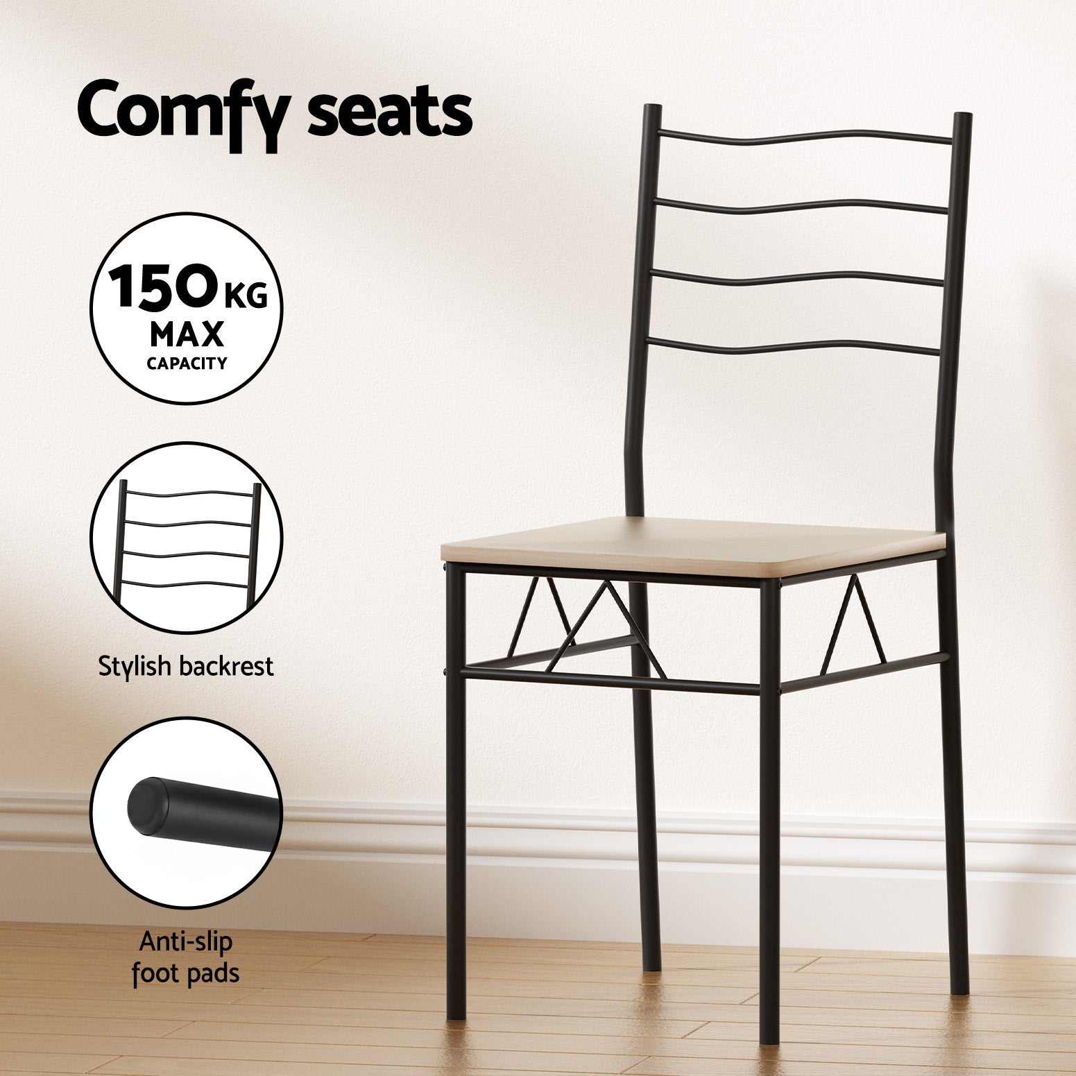 5PC Compact Dining Table and Chairs Set - Oak - Homecoze