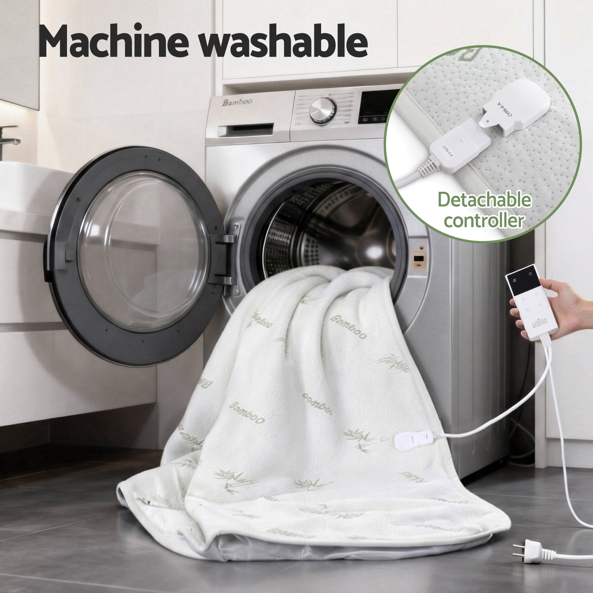 Giselle Electric Blanket Bamboo Fabric King Fitted Heated Pad Underlay Washable Winter - Homecoze