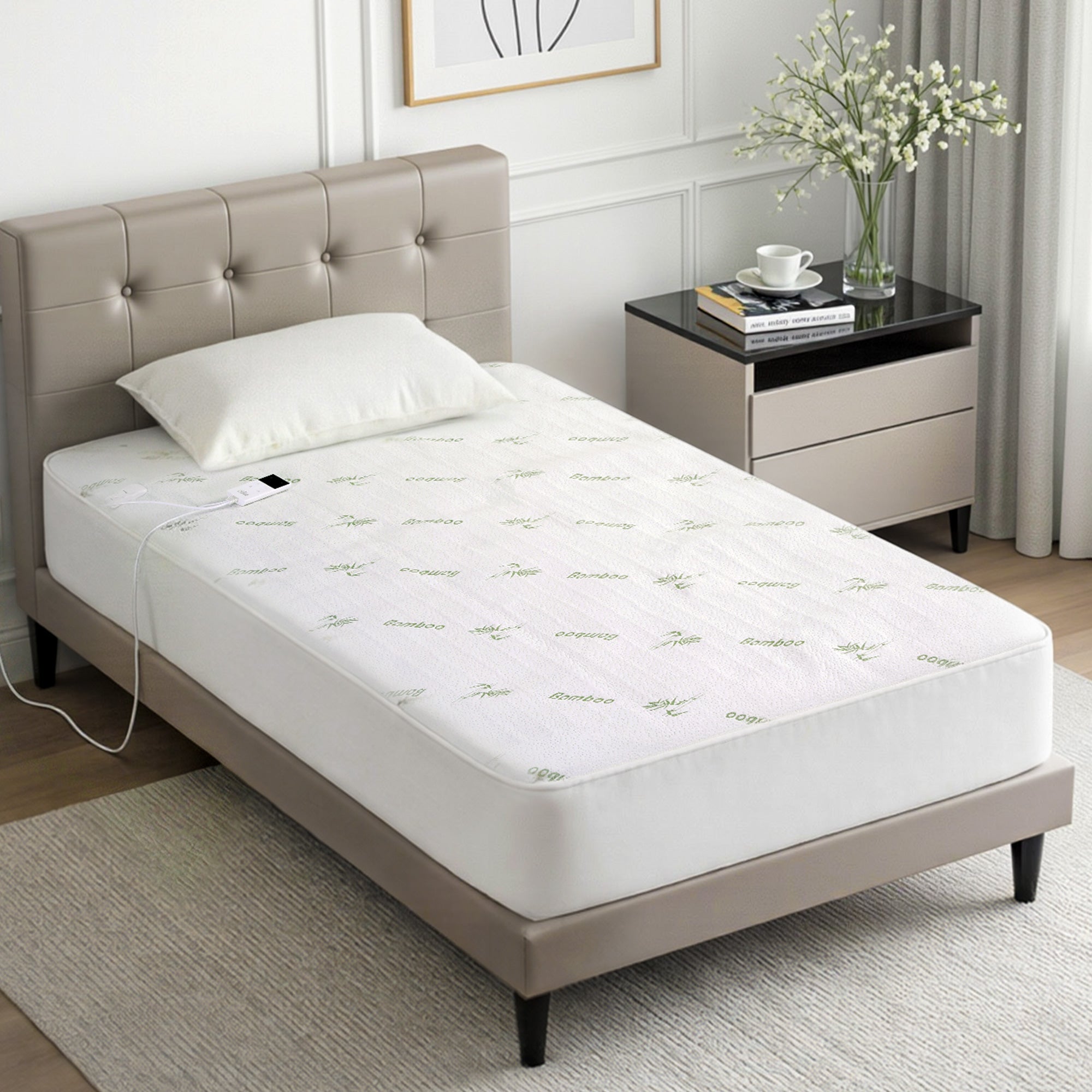 Giselle Electric Blanket Bamboo Fabric King Single Fitted Heated Pad Underlay Washable Winter - Homecoze