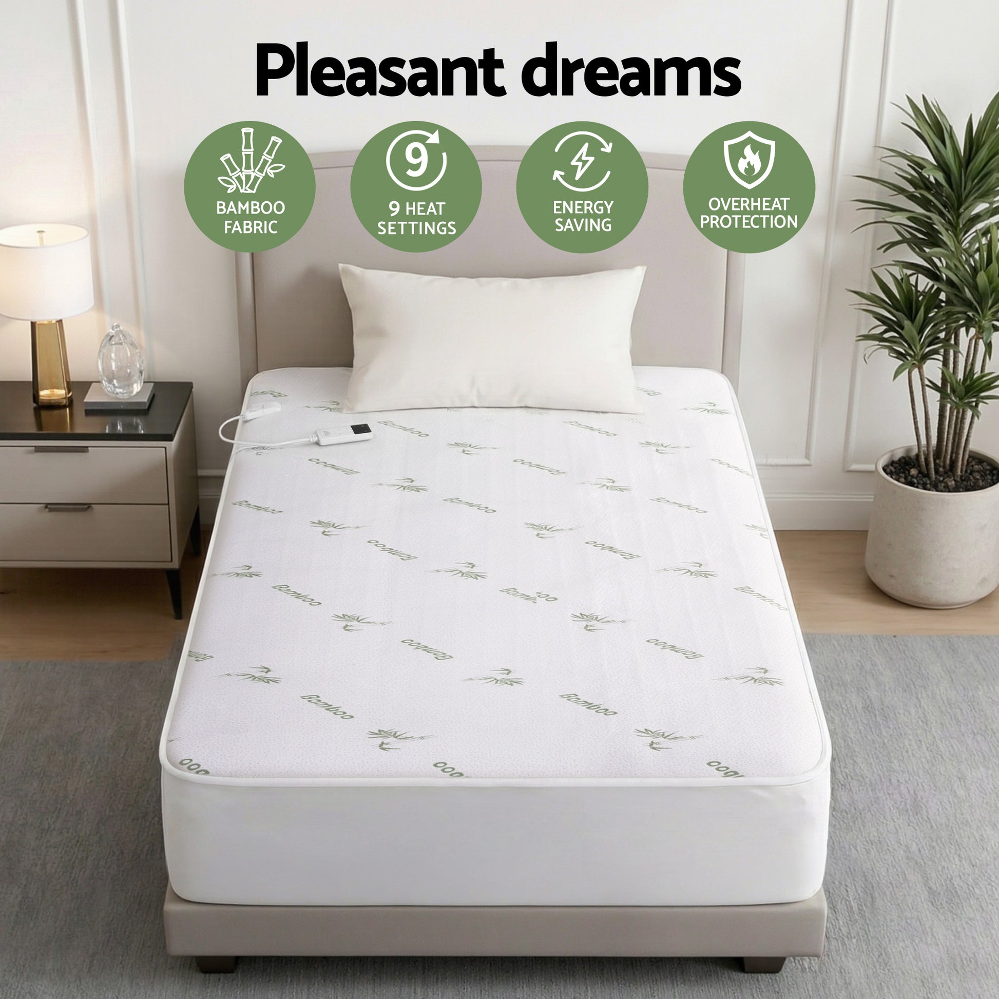 Giselle Electric Blanket Bamboo Fabric Single Fitted Heated Pad Underlay Washable Winter - Homecoze