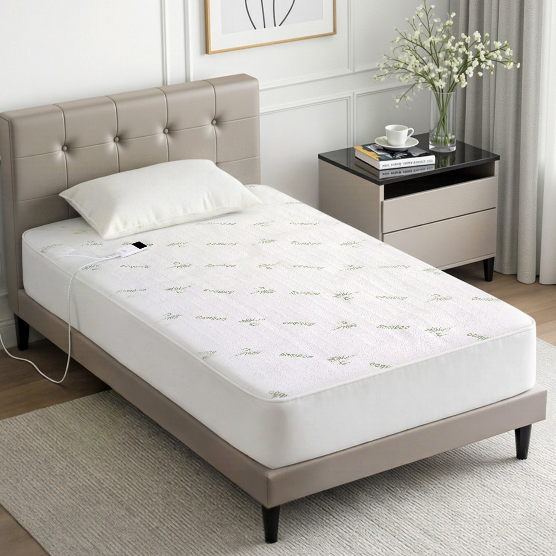 Giselle Electric Blanket Bamboo Fabric Single Fitted Heated Pad Underlay Washable Winter - Homecoze