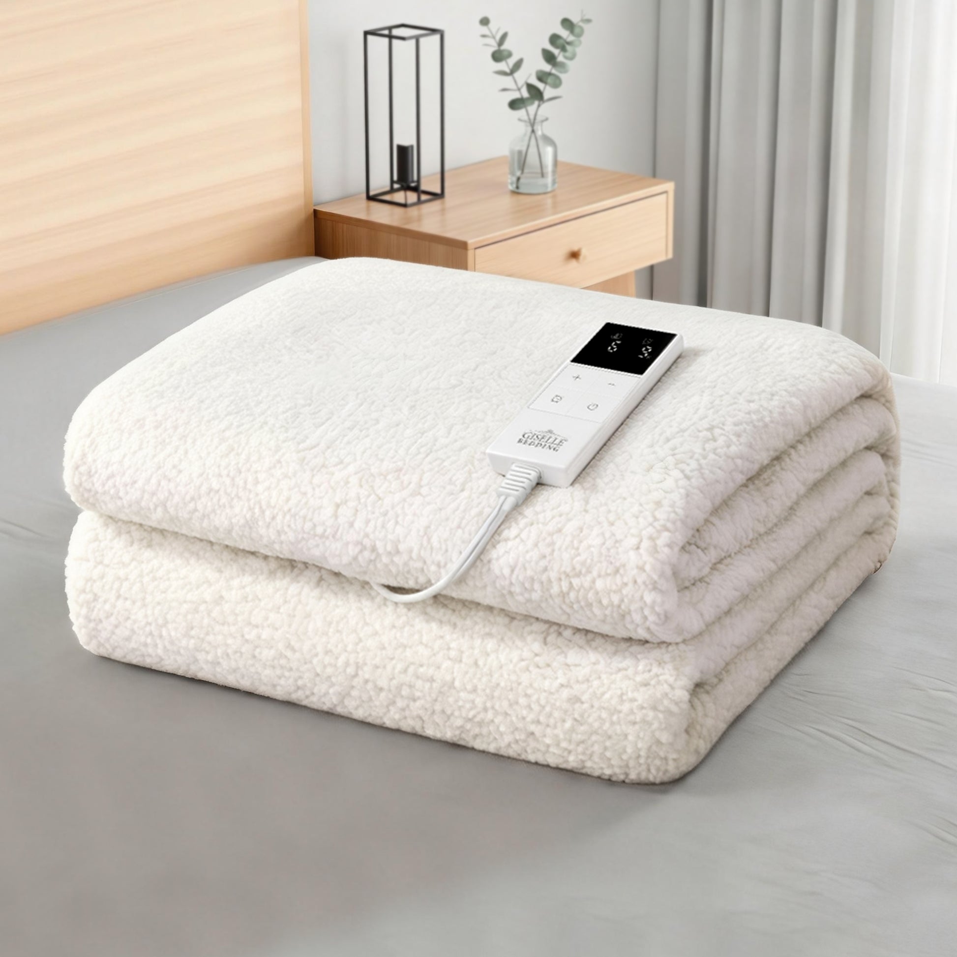 Giselle Electric Blanket LED Remote Sherpa Fleece Underlay Fully Fitted Machine Washable King Single - Homecoze