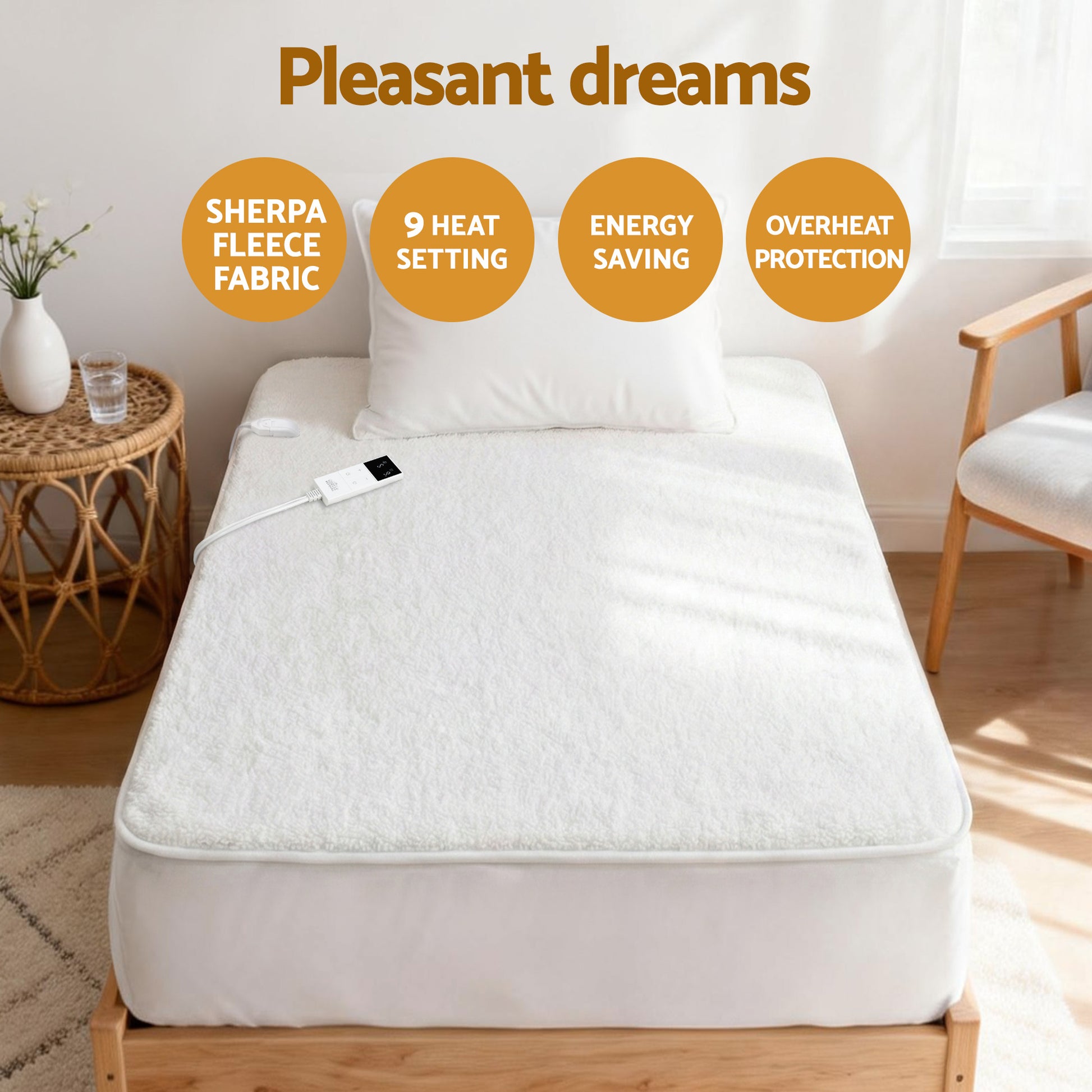 Giselle Electric Blanket LED Remote Sherpa Fleece Underlay Fully Fitted Machine Washable King Single - Homecoze