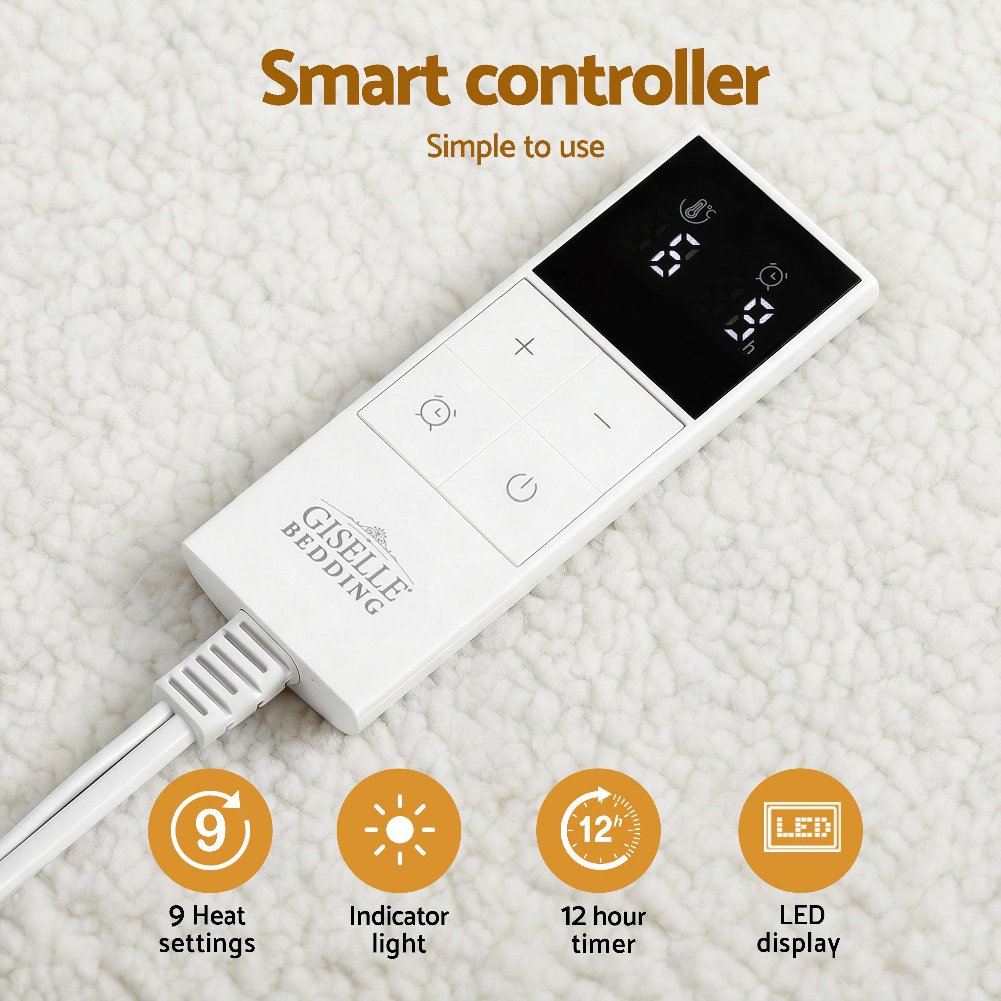 Giselle Electric Blanket LED Remote Sherpa Fleece Underlay Fully Fitted Machine Washable King Single - Homecoze