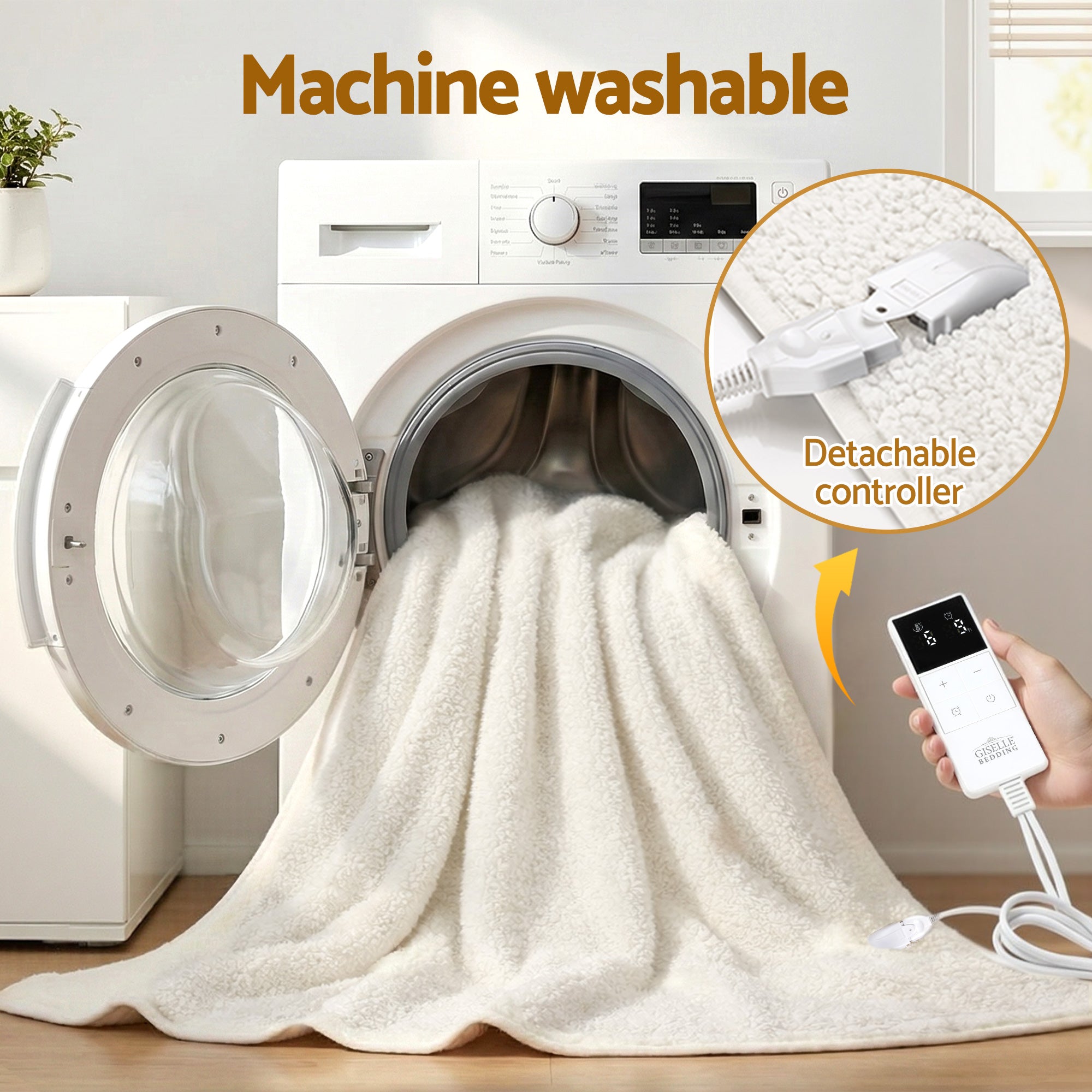 Giselle Electric Blanket LED Remote Sherpa Fleece Underlay Fully Fitted Machine Washable King Single - Homecoze