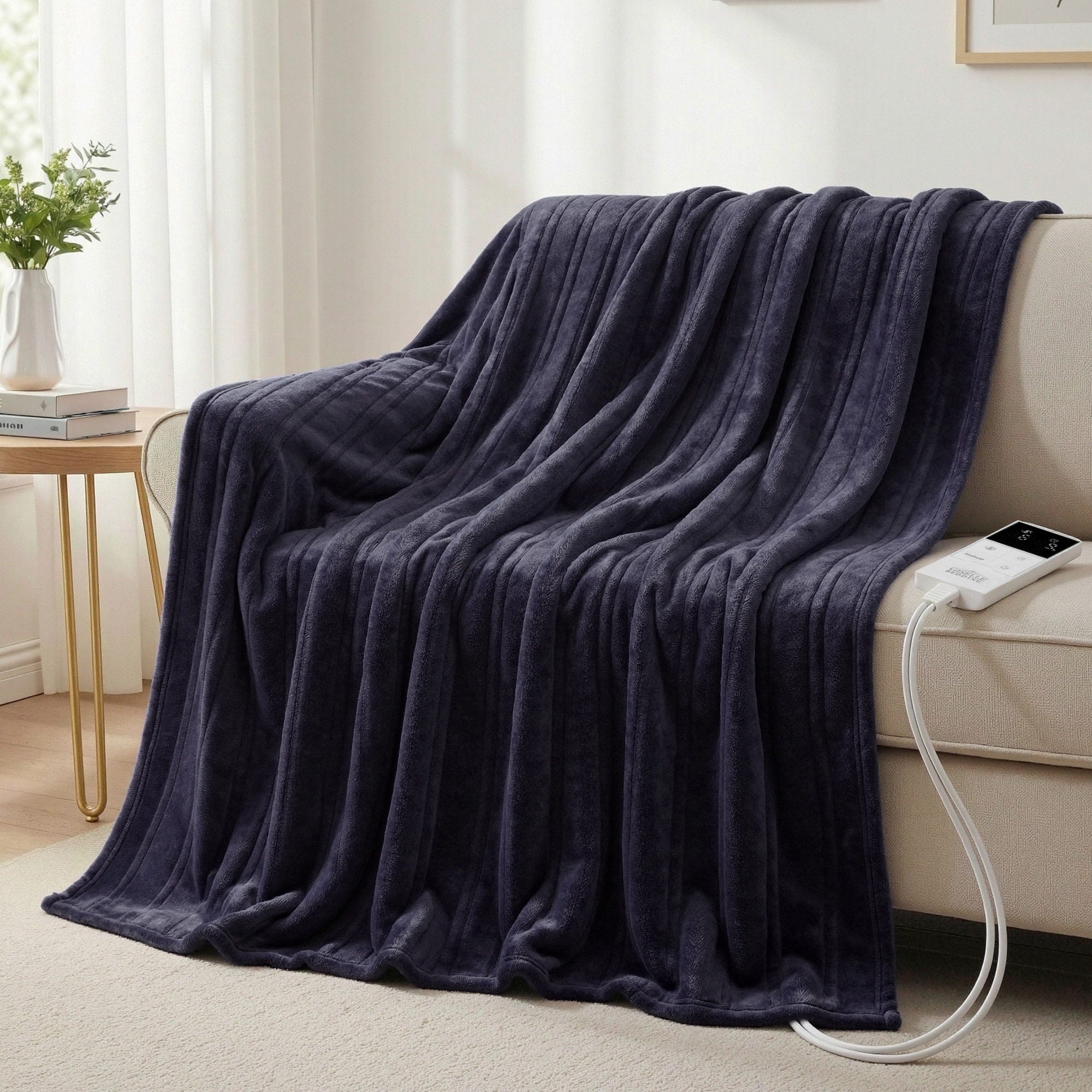 Giselle Electric Throw Rug Double Size 200x180cm Coral Fleece Heated Blanket Charcoal - Homecoze
