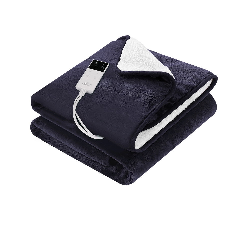 Heated Throw (160x130cm) Flannel/Sherpa Electric Blanket - Charcoal - Homecoze