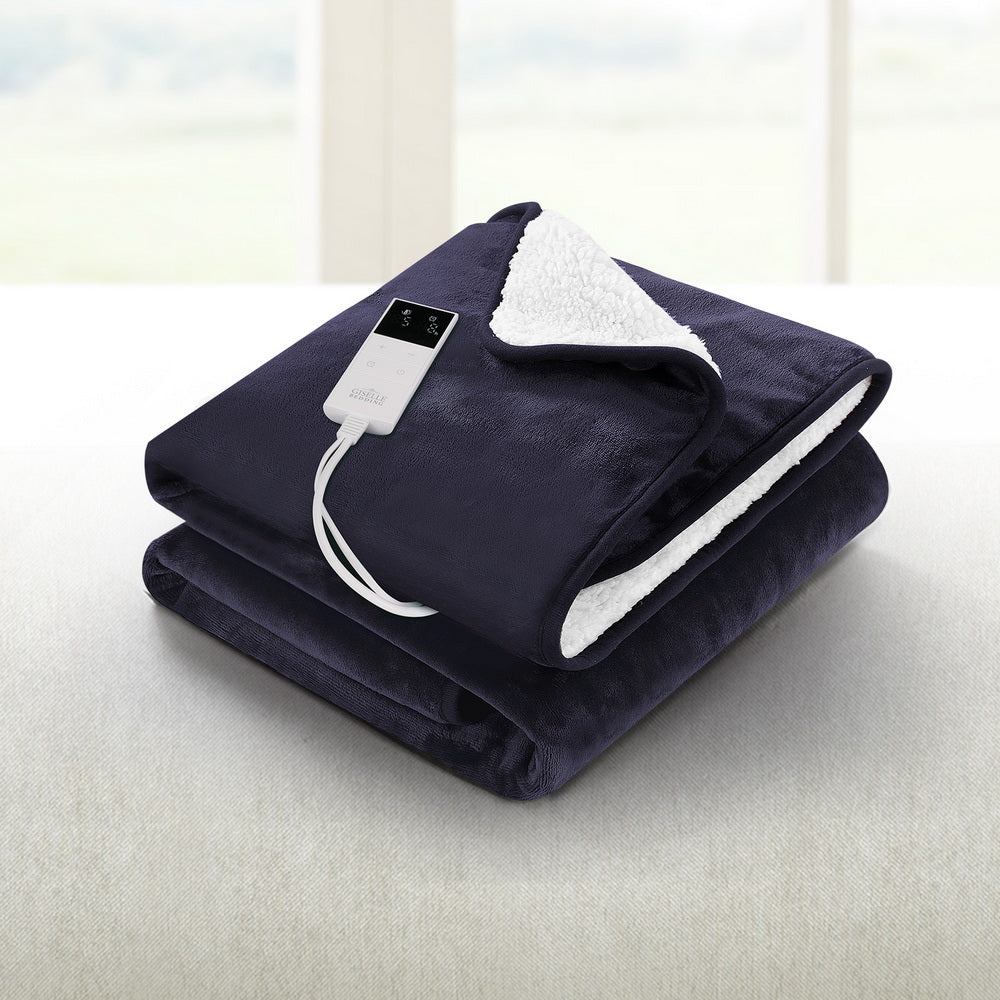 Heated Throw (160x130cm) Flannel/Sherpa Electric Blanket - Charcoal - Homecoze