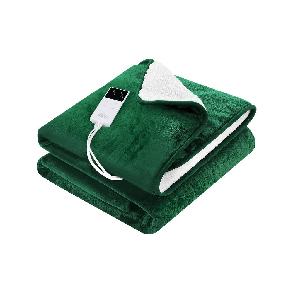 Heated Throw (160x130cm) Flannel/Sherpa Electric Blanket - Green - Homecoze