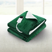 Heated Throw (160x130cm) Flannel/Sherpa Electric Blanket - Green - Homecoze