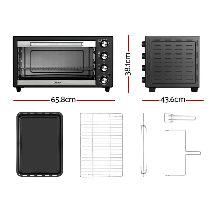 Electric Convection Oven Bake Benchtop Rotisserie Grill 60L