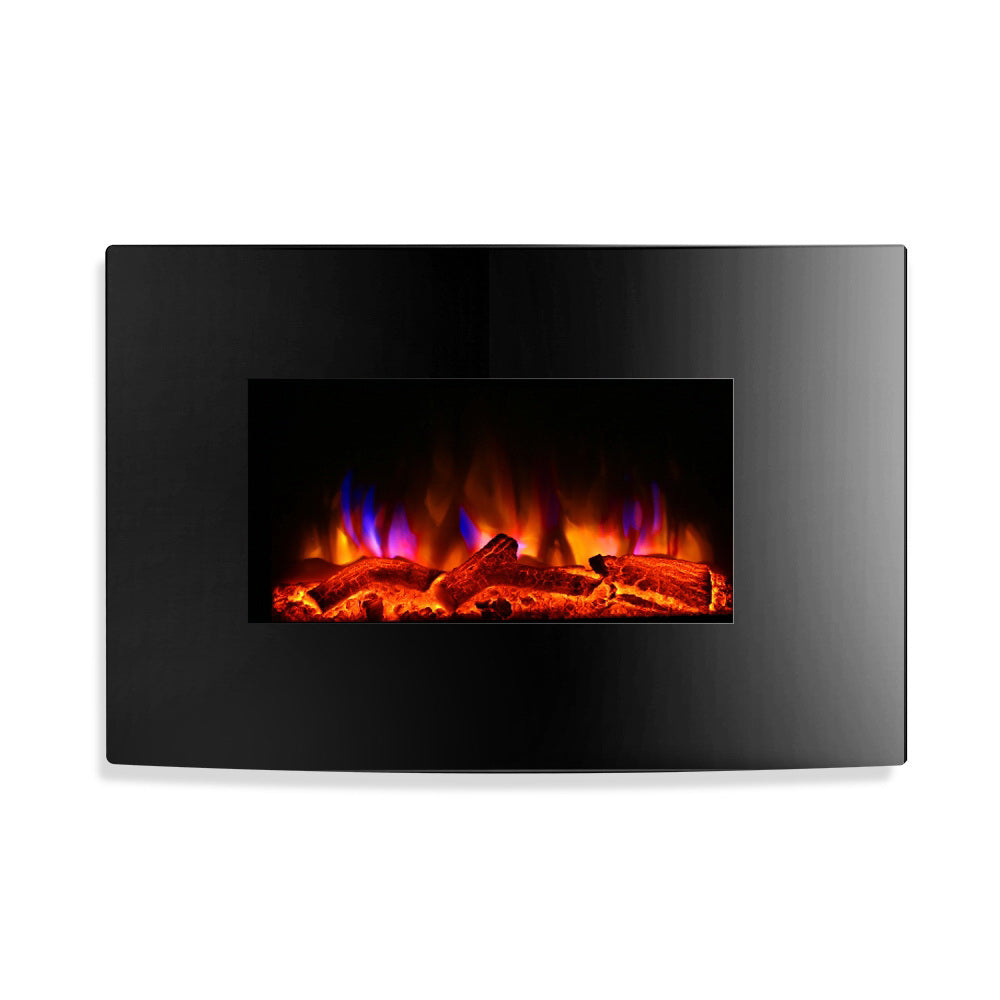 2000W Wall Mounted Electric Fireplace Heater with 3D Flame Effect - Black