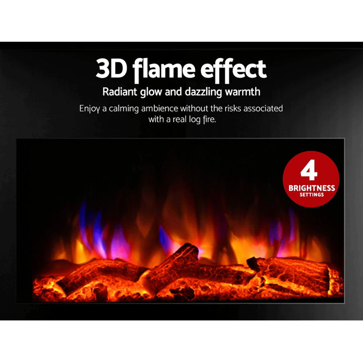 2000W Wall Mounted Electric Fireplace Heater with 3D Flame Effect - Black