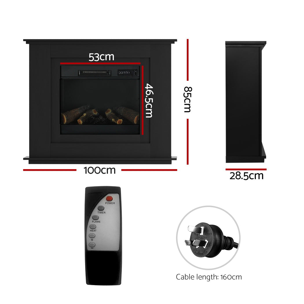 2000W Electric Fireplace 3D Flame Effect Heater - Black - Homecoze