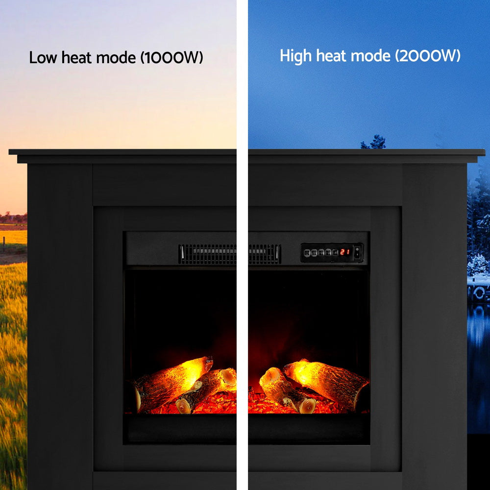 2000W Electric Fireplace 3D Flame Effect Heater - Black