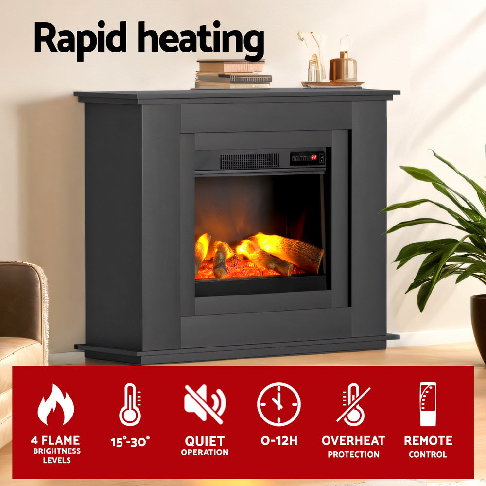 2000W Electric Fireplace 3D Flame Effect Heater - Black - Homecoze