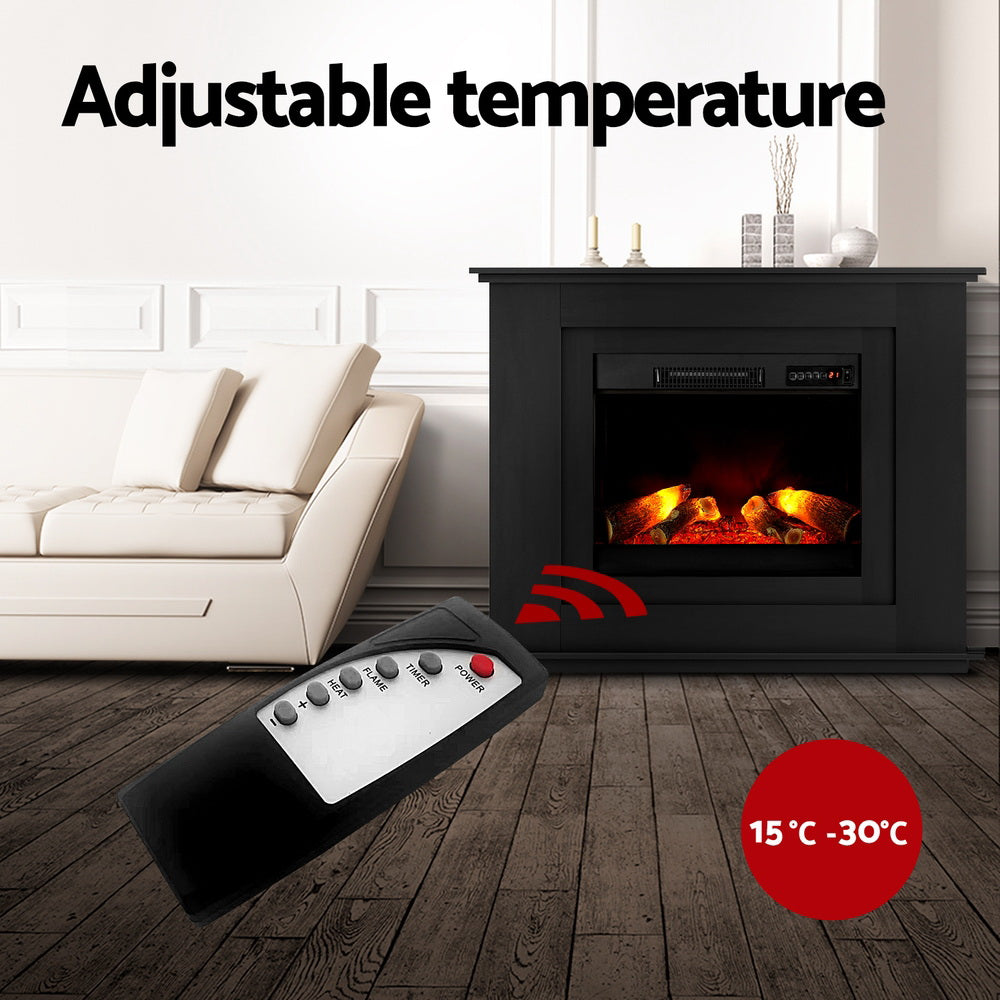 2000W Electric Fireplace 3D Flame Effect Heater - Black