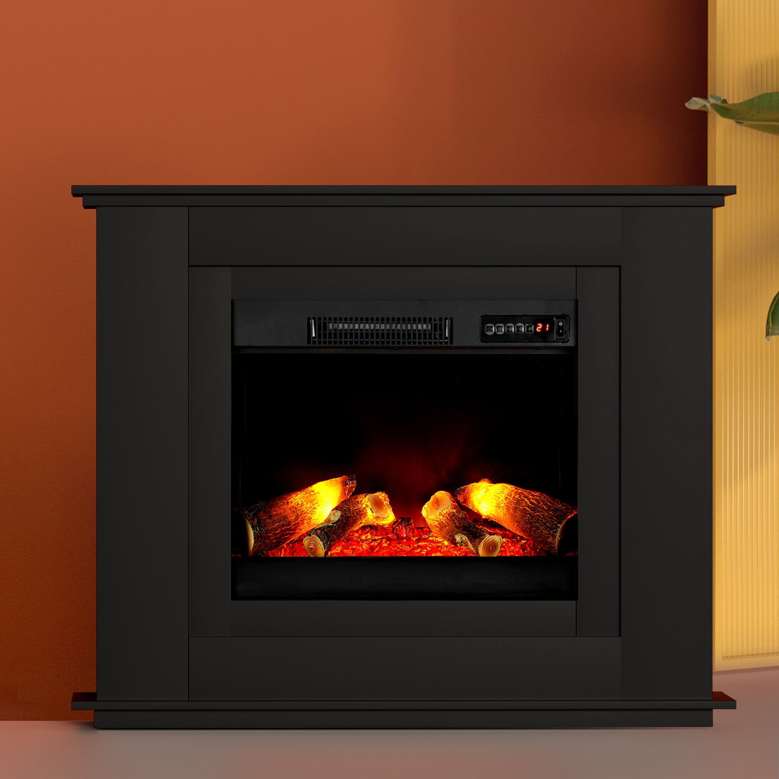 2000W Electric Fireplace 3D Flame Effect Heater - Black - Homecoze