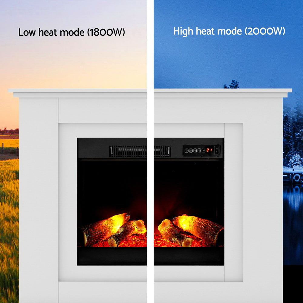 2000W Electric Fireplace 3D Flame Effect Heater - White