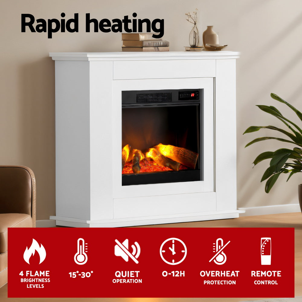 2000W Electric Fireplace 3D Flame Effect Heater - White - Homecoze