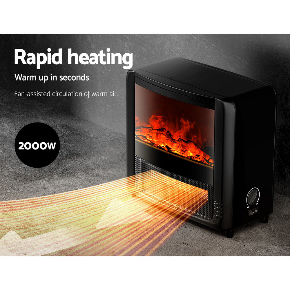 Electric 3D Flame Effect Mini Fireplace Indoor Portable Heater with Timer 1000W/2000W - Homecoze