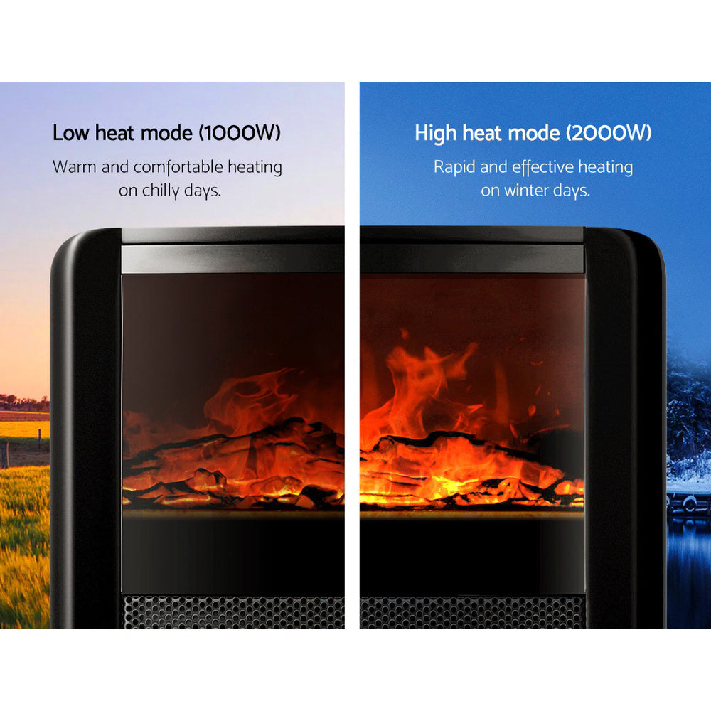 Electric 3D Flame Effect Mini Fireplace Indoor Portable Heater with Timer 1000W/2000W - Homecoze
