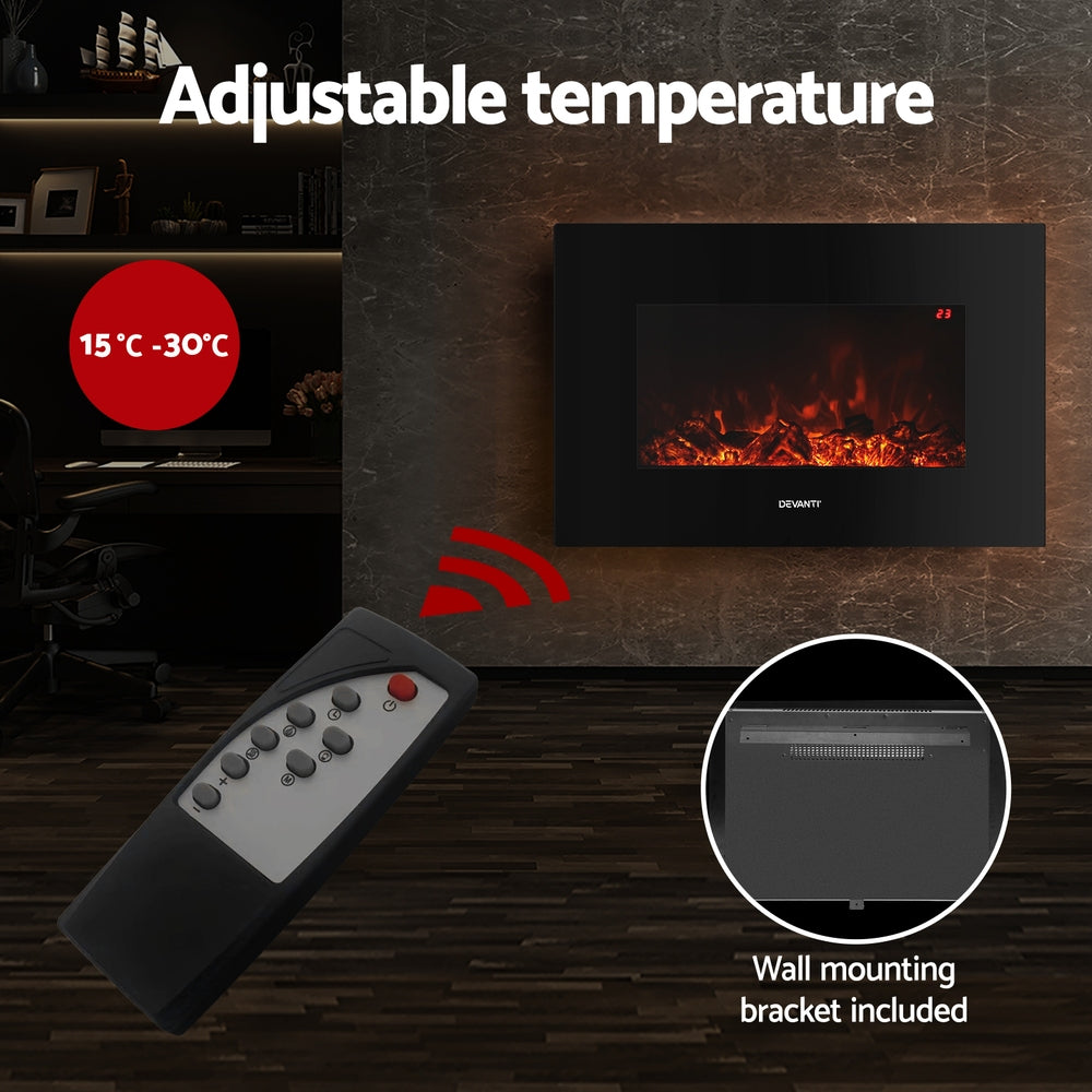 Wall Mounted Electric Fireplace 3D Fire Effect Heater 2000W - Homecoze