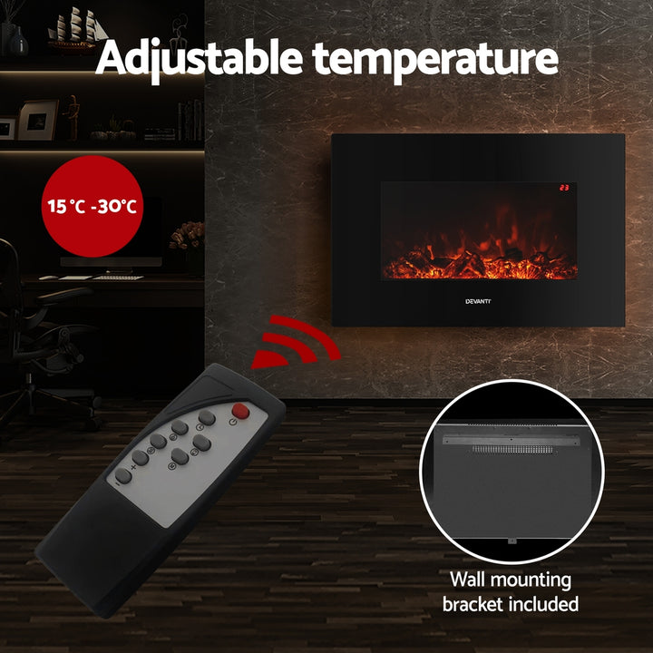 Wall Mounted Electric Fireplace 3D Fire Effect Heater 2000W