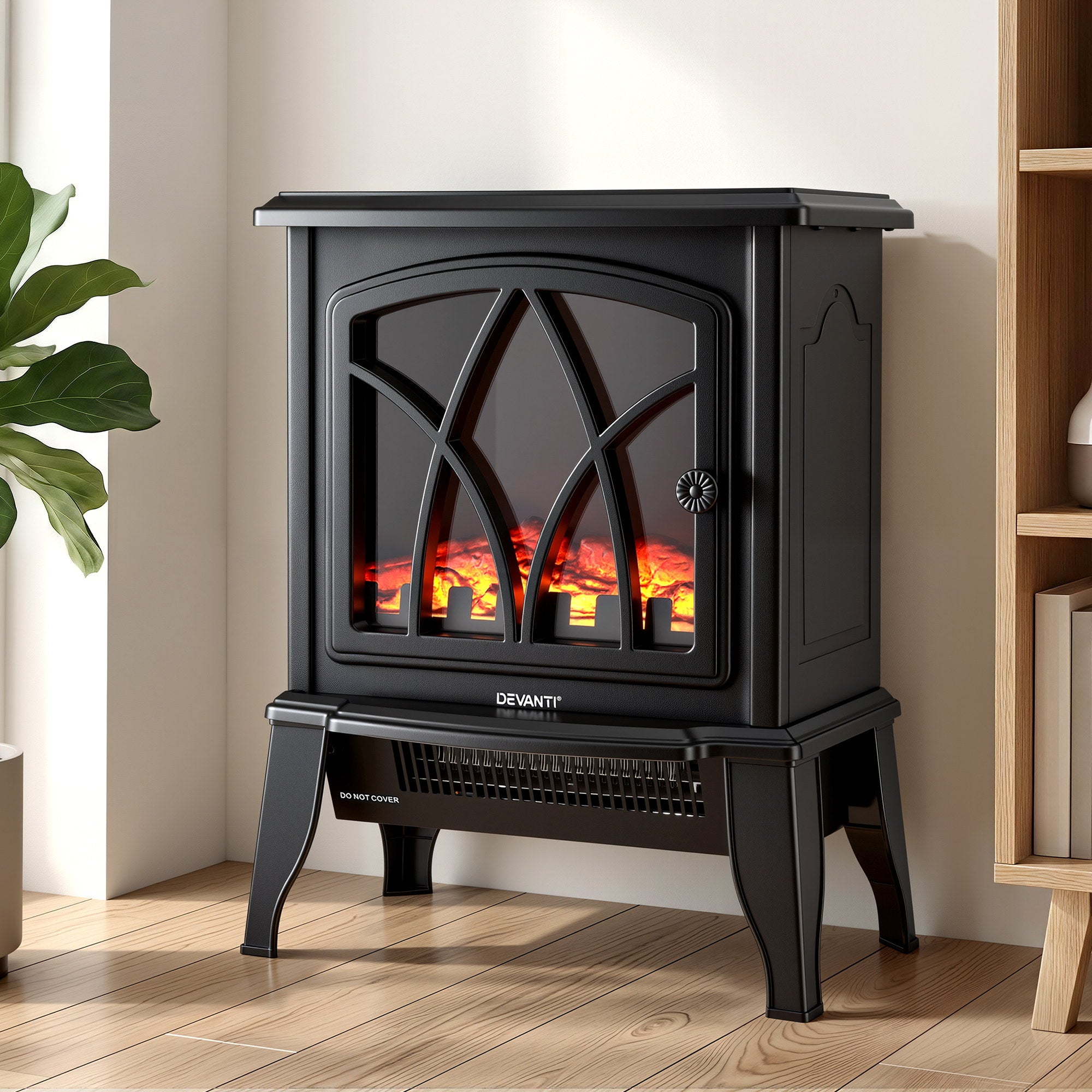 Devanti 2000W Electric Fireplace Heater Stove Freestanding 3D Flame Effect Indoor Space Heaters - Homecoze