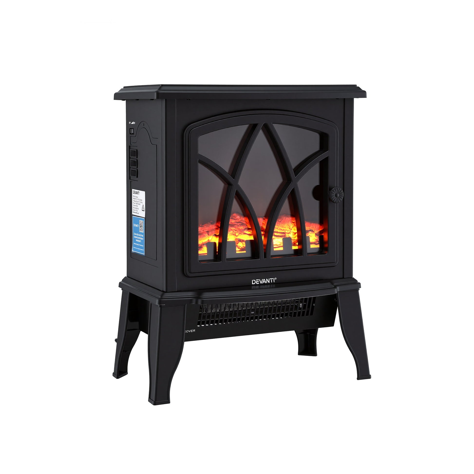 Devanti 2000W Electric Fireplace Heater Stove Freestanding 3D Flame Effect Indoor Space Heaters - Homecoze