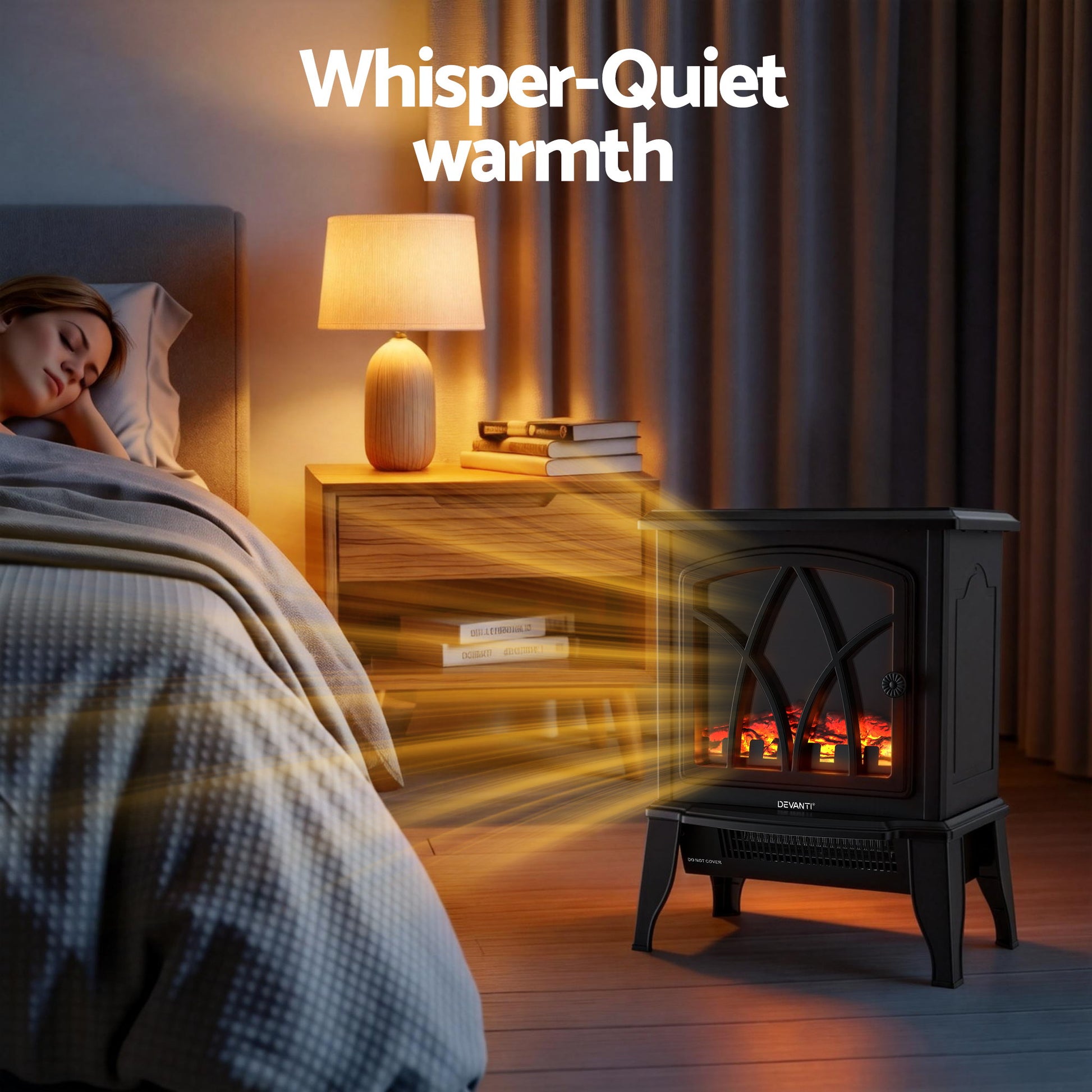 Devanti 2000W Electric Fireplace Heater Stove Freestanding 3D Flame Effect Indoor Space Heaters - Homecoze