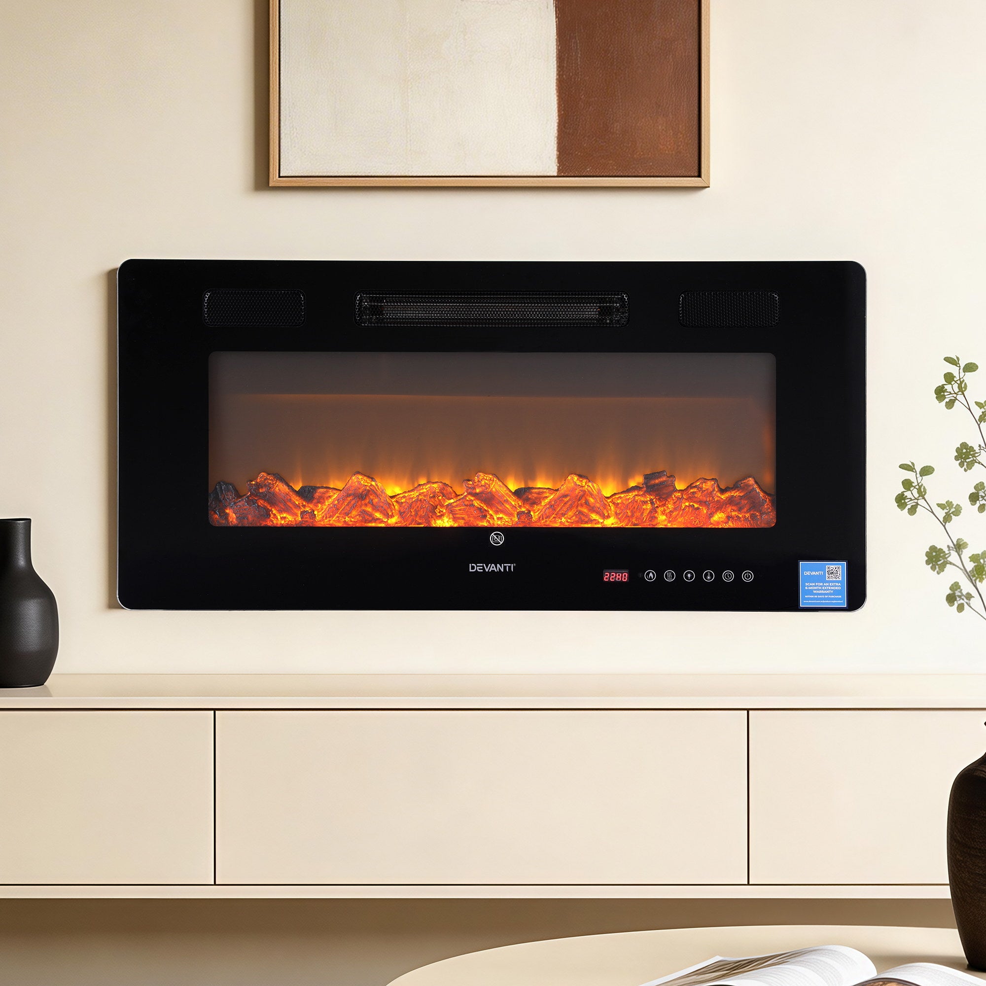 Devanti Electric Fireplace Fire Heater Wall Mounted Insert 3D Flame 1800W Remote Control - Homecoze