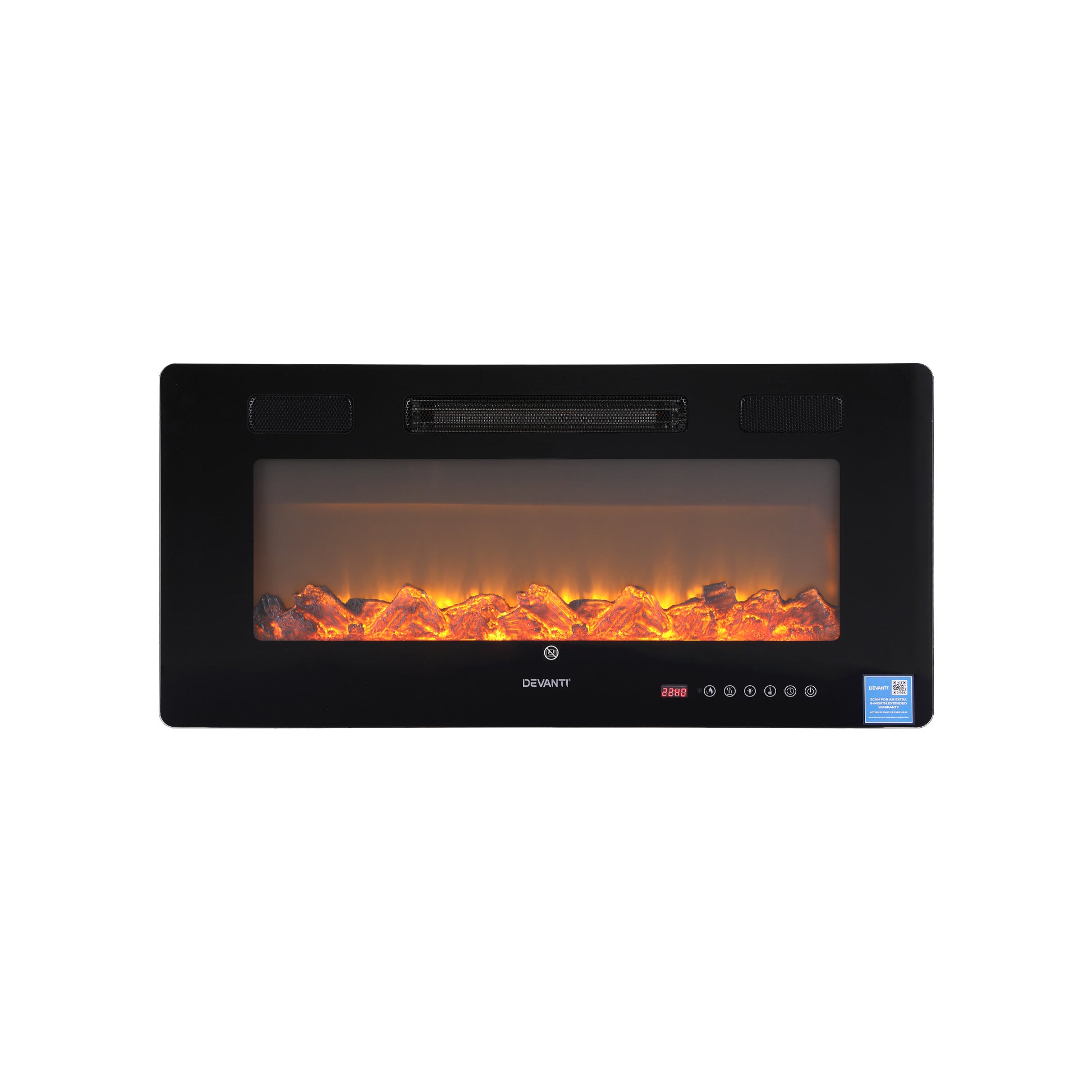 Devanti Electric Fireplace Fire Heater Wall Mounted Insert 3D Flame 1800W Remote Control - Homecoze