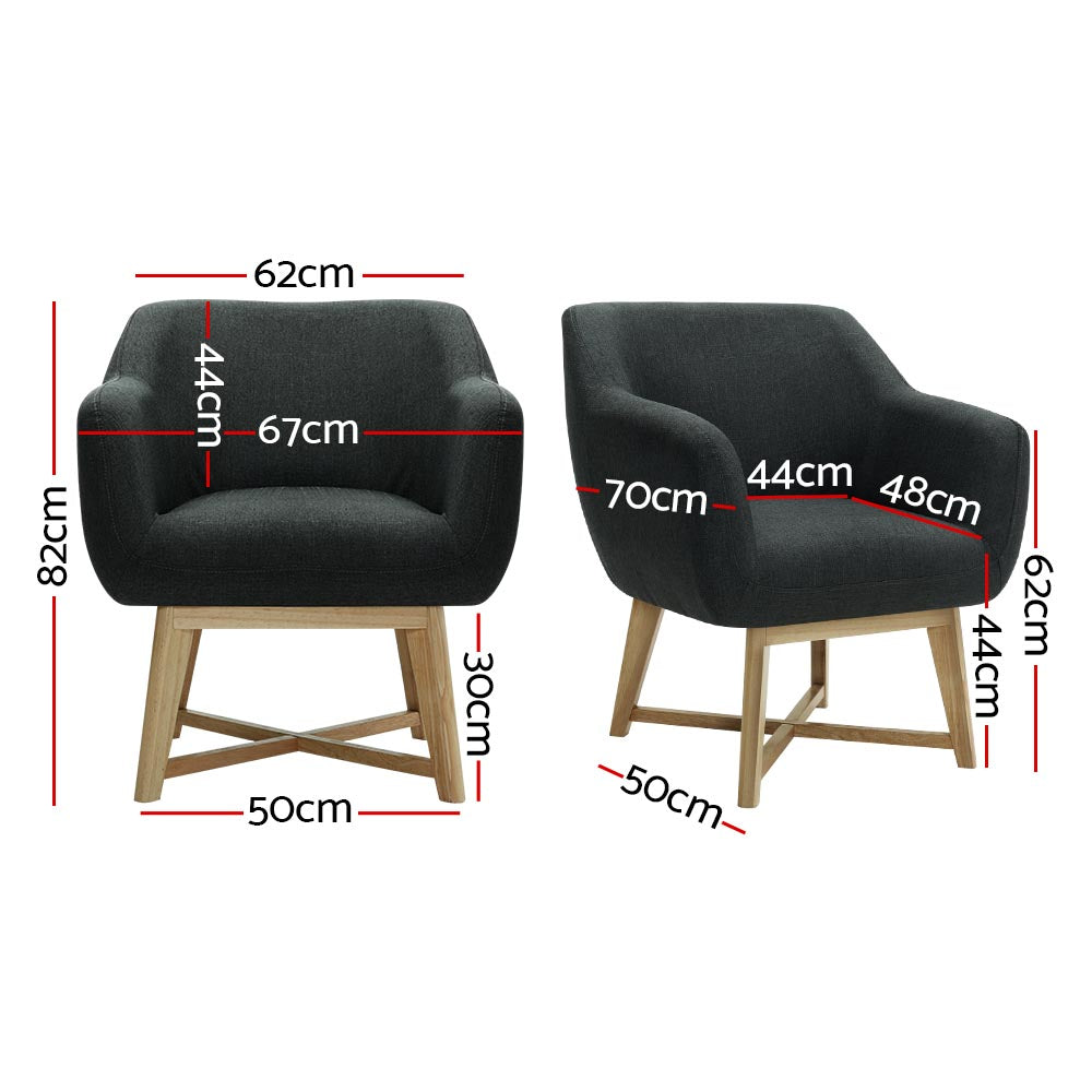 Criss-cross Base Linen Fabric Tub Accent Chair - Charcoal - Homecoze