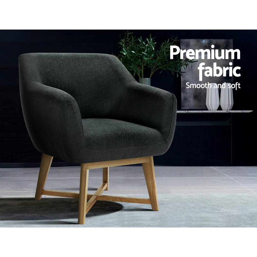 Criss-cross Base Linen Fabric Tub Accent Chair - Charcoal - Homecoze