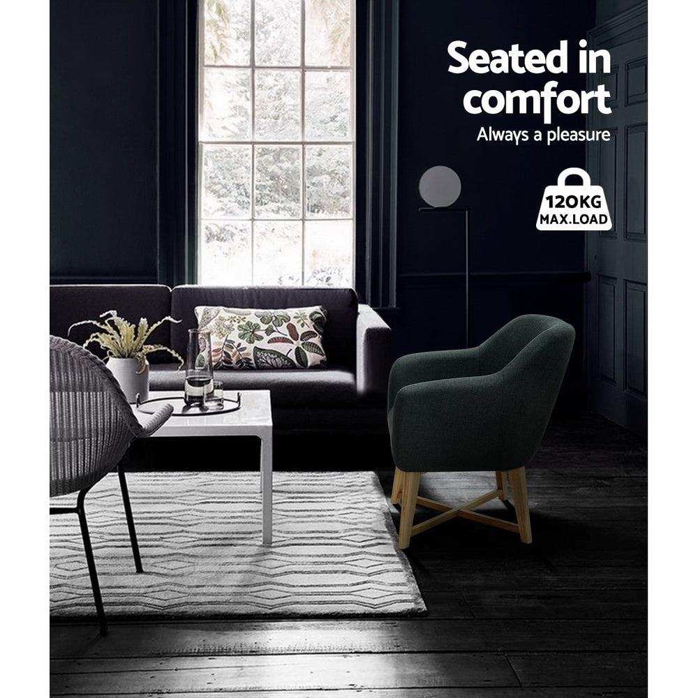 Criss-cross Base Linen Fabric Tub Accent Chair - Charcoal - Homecoze