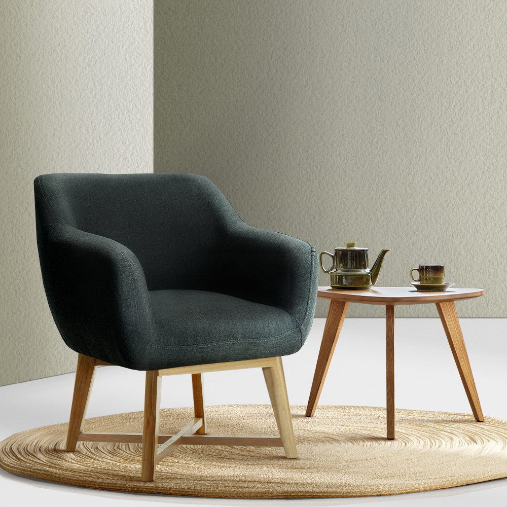 Criss-cross Base Linen Fabric Tub Accent Chair - Charcoal - Homecoze