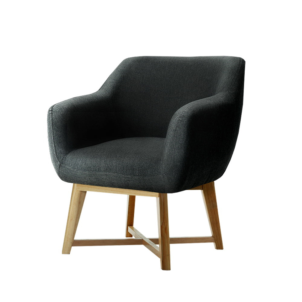 Criss-cross Base Linen Fabric Tub Accent Chair - Charcoal - Homecoze