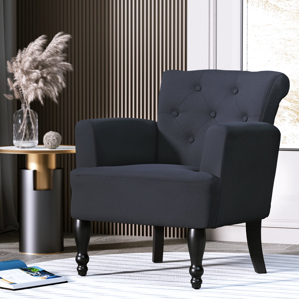 French Retro Wing Low Back Accent Chair - Black - Homecoze