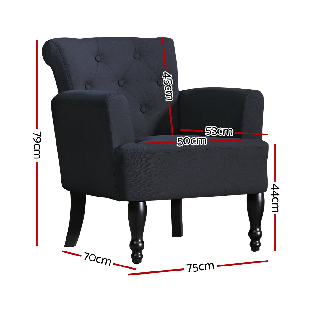 French Retro Wing Low Back Accent Chair - Black - Homecoze