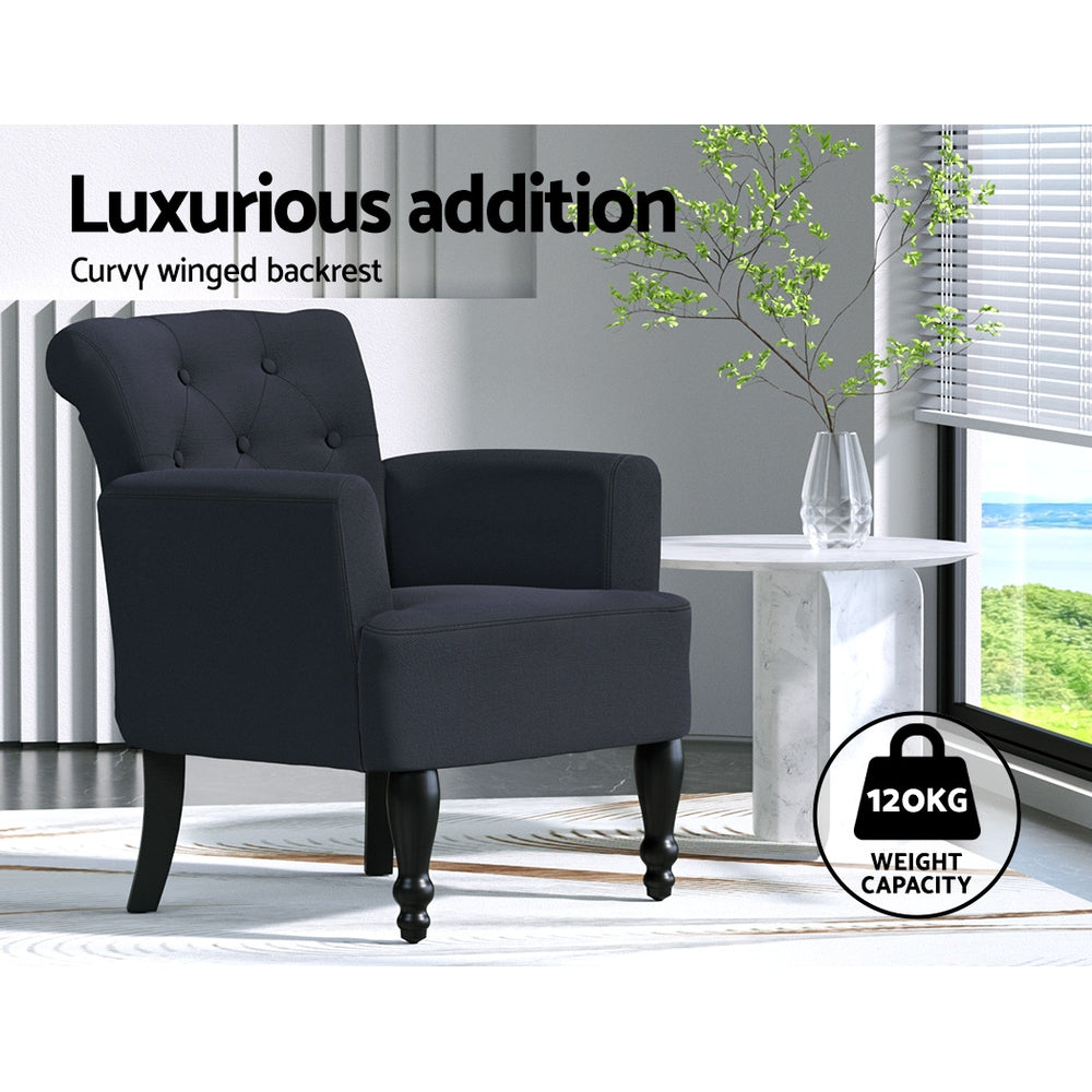 French Retro Wing Low Back Accent Chair - Black - Homecoze