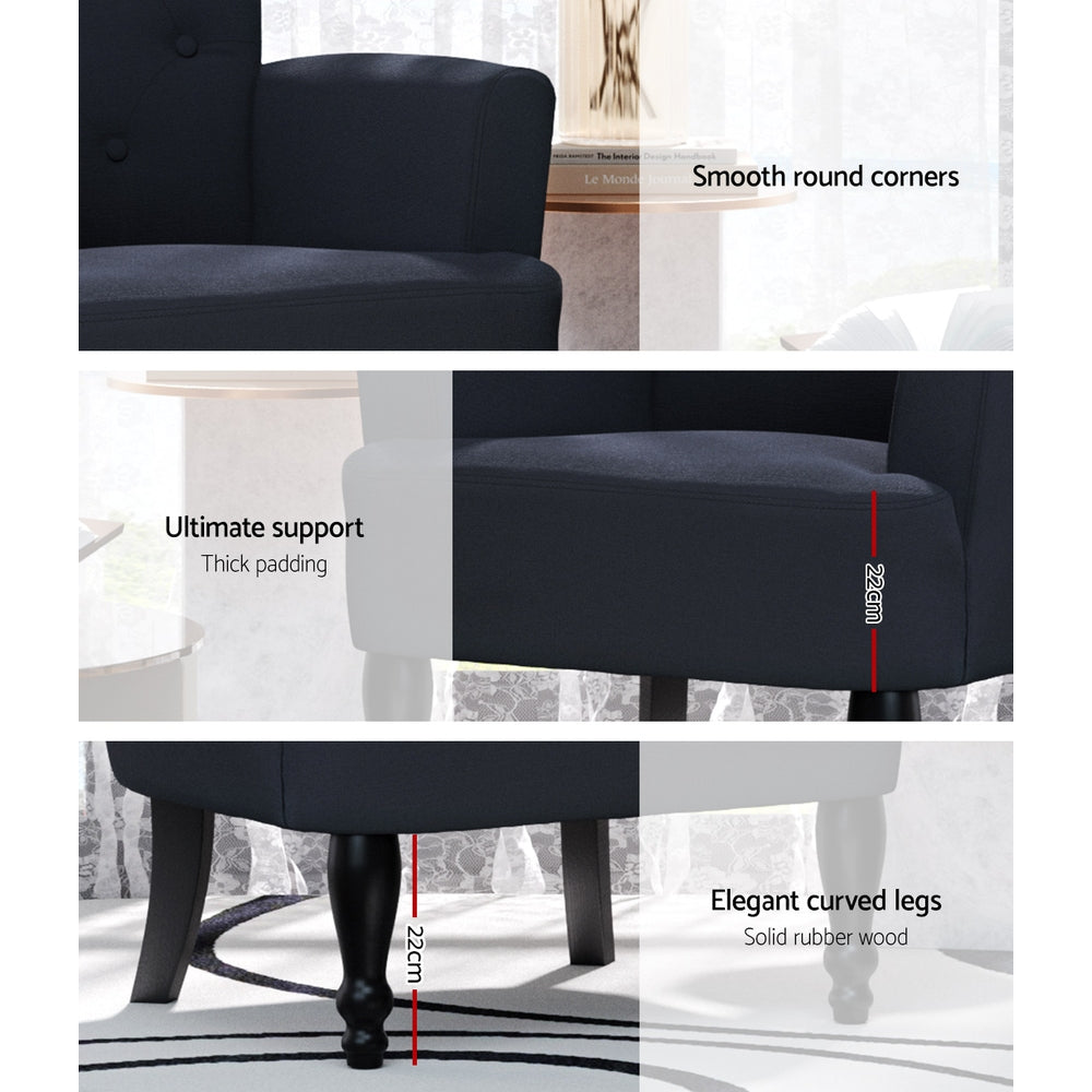 French Retro Wing Low Back Accent Chair - Black - Homecoze