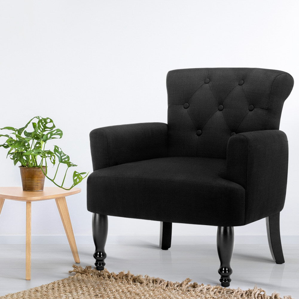 French Retro Wing Low Back Accent Chair - Black - Homecoze