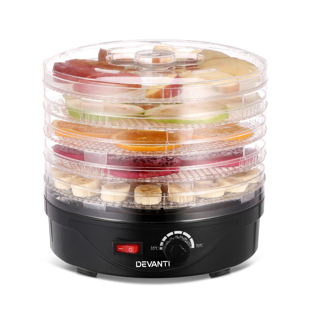 Devanti 5 Trays Food Dehydrator Fruit Dehydrators Pet Beef Jerky Dryer Black - Homecoze